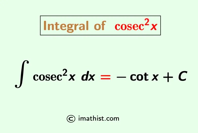 Integral of cosec square x Cosec^2x Integration iMath